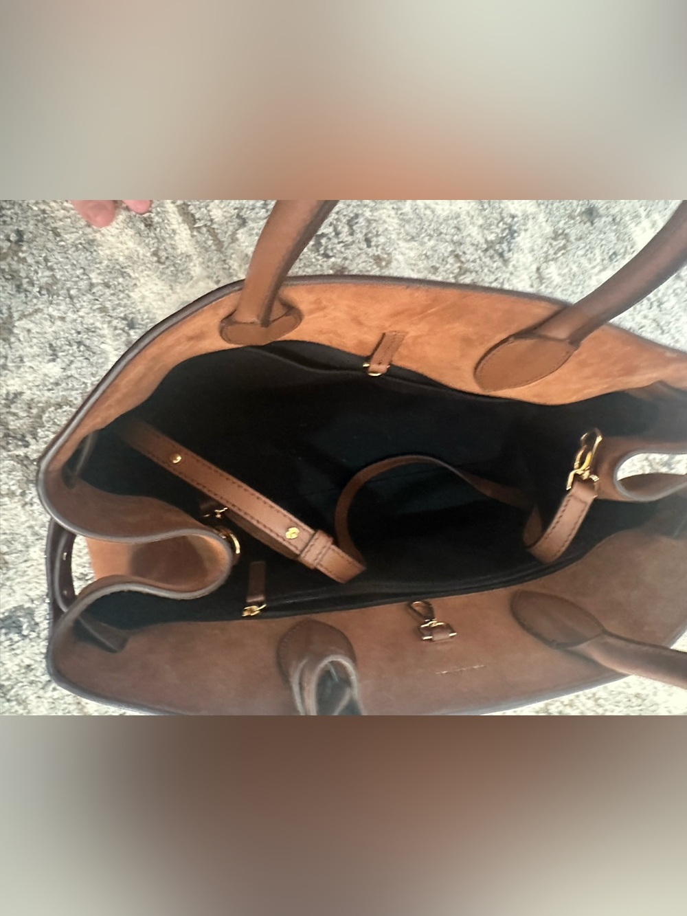 DeMellier Brown Suede Top-Handle Satchel with Shoulder Strap - Picture 4 of 6
